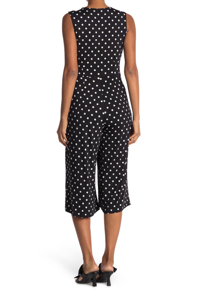 Surplice Culotte Crop Jumpsuit, Alternate, color, BLACK/ IVORY TIMELESS DOT