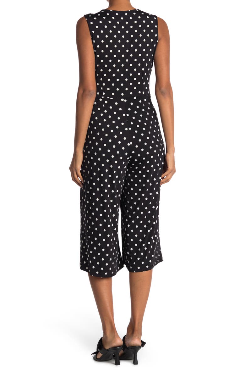 Nina Leonard Surplice Culotte Crop Jumpsuit, Alternate, color, Black/ Ivory Timeless Dot