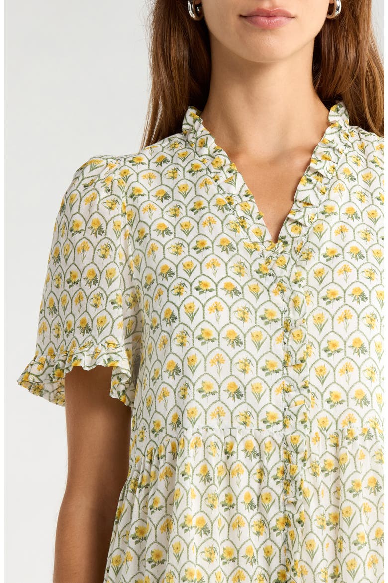 Trinny Floral Print Ruffle Dress, Alternate, color, WHITE-YELLOW