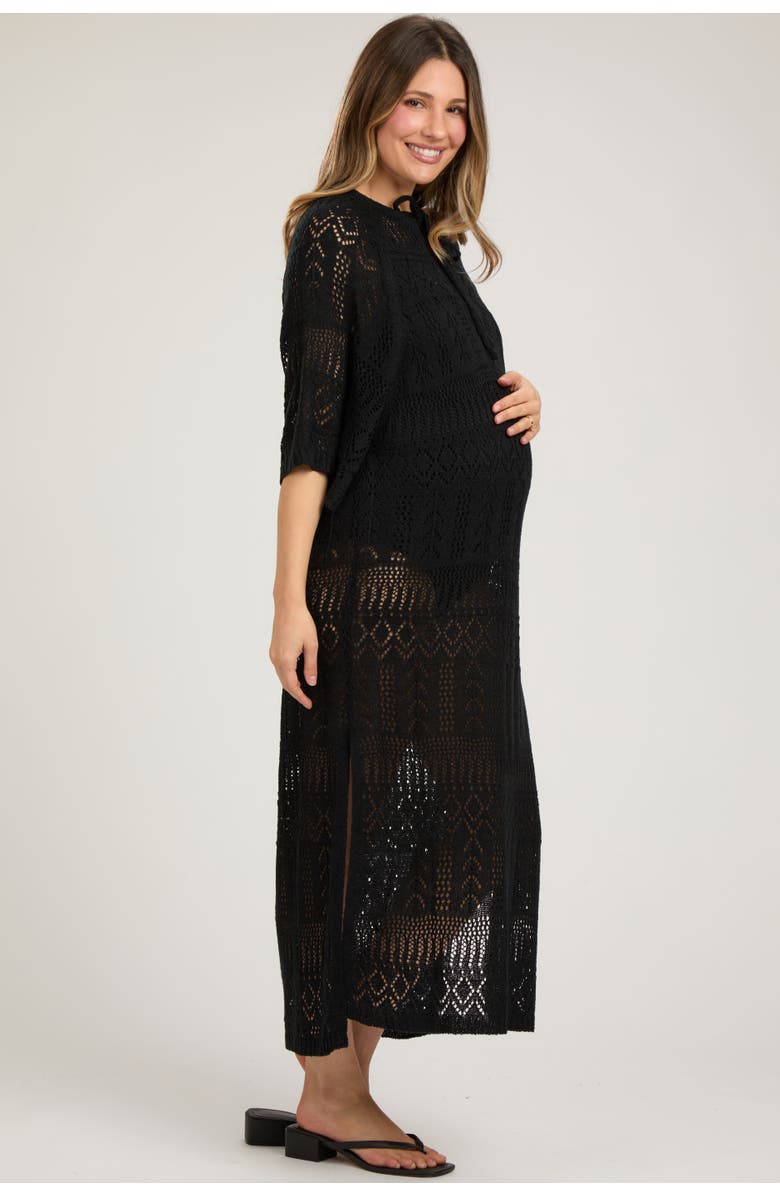 PinkBlush Open Knit Front Tie Side Slit Midi Swim Cover Up, Alternate, color, Black