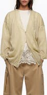 Bimba y Lola Long Cotton and Linen Cardigan With Lace Trim