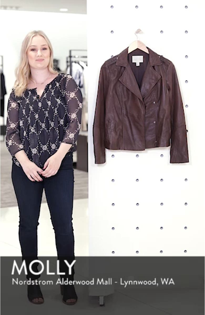 Feminine Leather Moto Jacket, sales video thumbnail