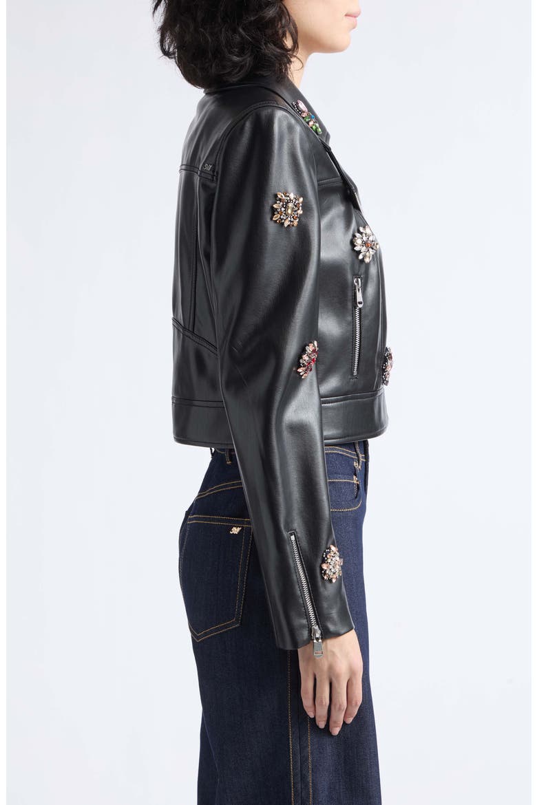 Genevieve Baroque Patches Faux Leather Moto Jacket, Alternate, color, BLACK MULTI