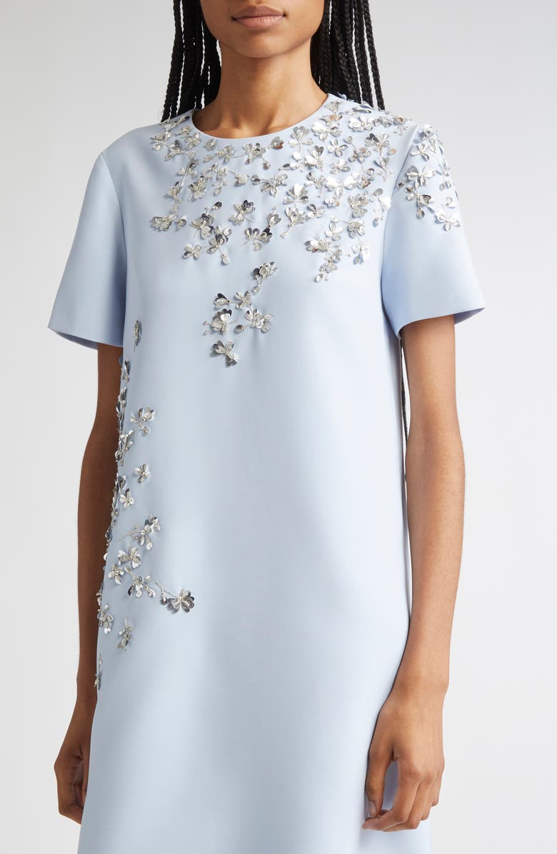 Carolina Herrera Floral Appliqué Crepe Minidress, Alternate, color, Celeste/ Silver