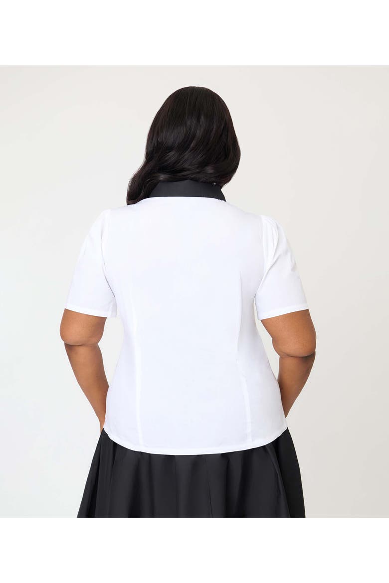 Plus Size 1940s Collared Blouse, Alternate, color, White Mickey Embroidered