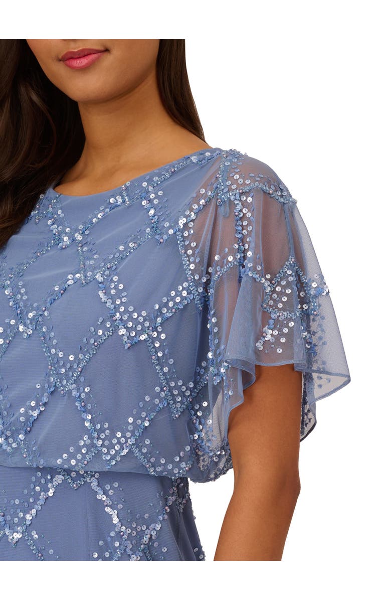 Adrianna Papell Beaded Flutter Sleeve Sheath Gown, Alternate, color,