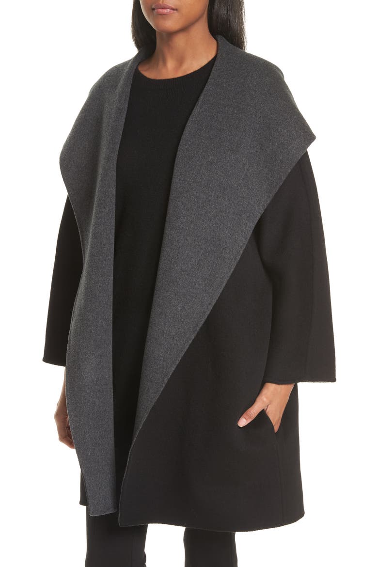Double Face Wool & Cashmere Coat, Alternate, color, CHARCOAL/ BLACK