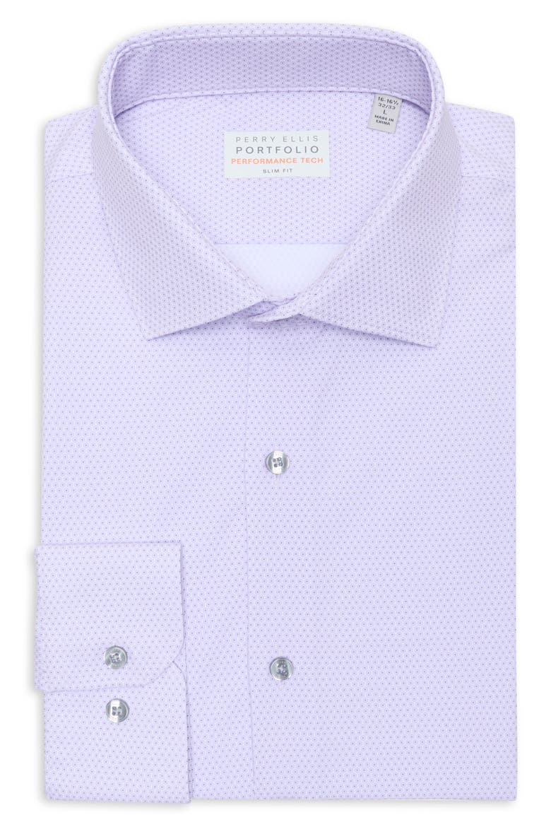 Slim Fit Geometric Print Performance Tech Dress Shirt, Alternate, color, LILAC