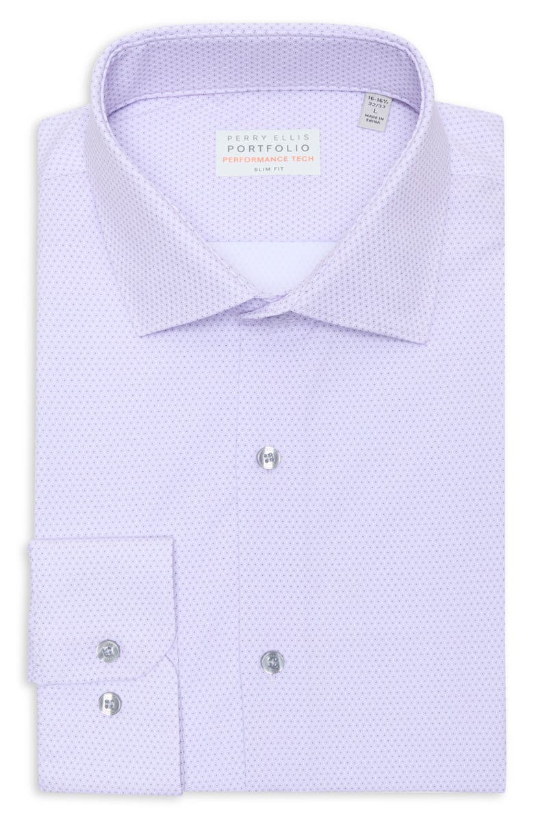 Perry Ellis Slim Fit Geometric Print Performance Tech Dress Shirt, Main, color, Lilac