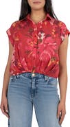 KUT from the Kloth Gia Floral Print Pleated Crop Shirt