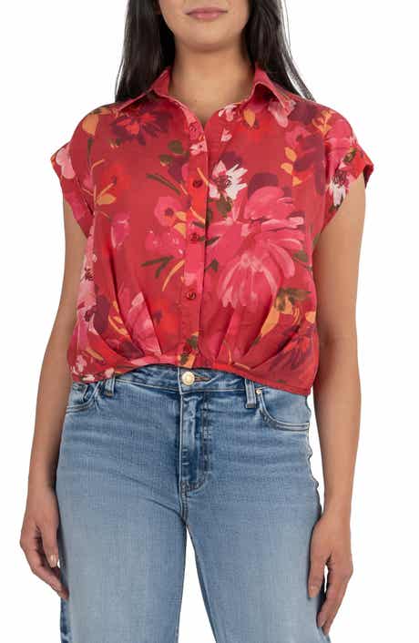 KUT from the Kloth Gia Floral Print Pleated Crop Shirt