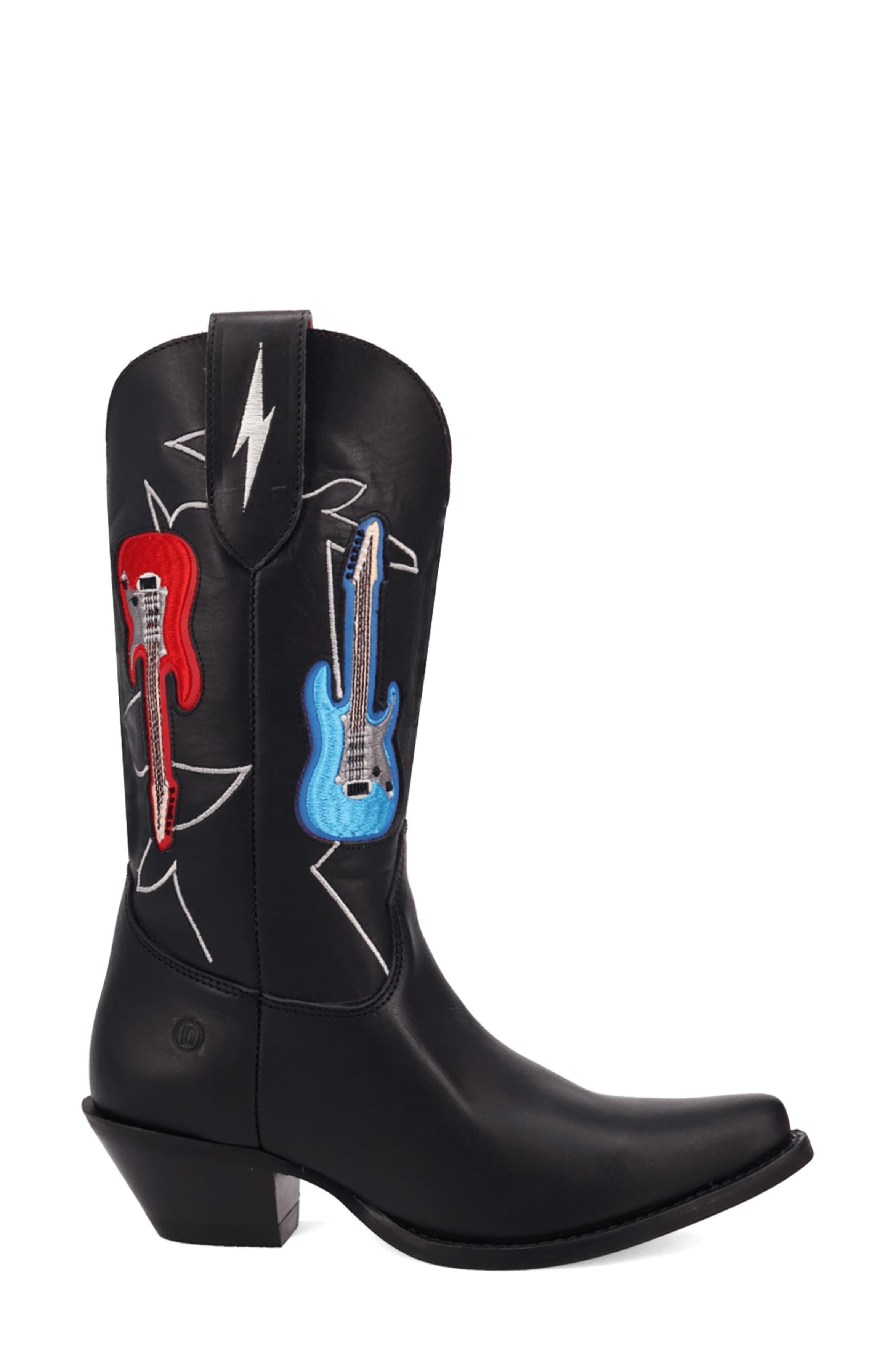 Jukebox Embroidery Western Boot, Alternate, color, BLACK