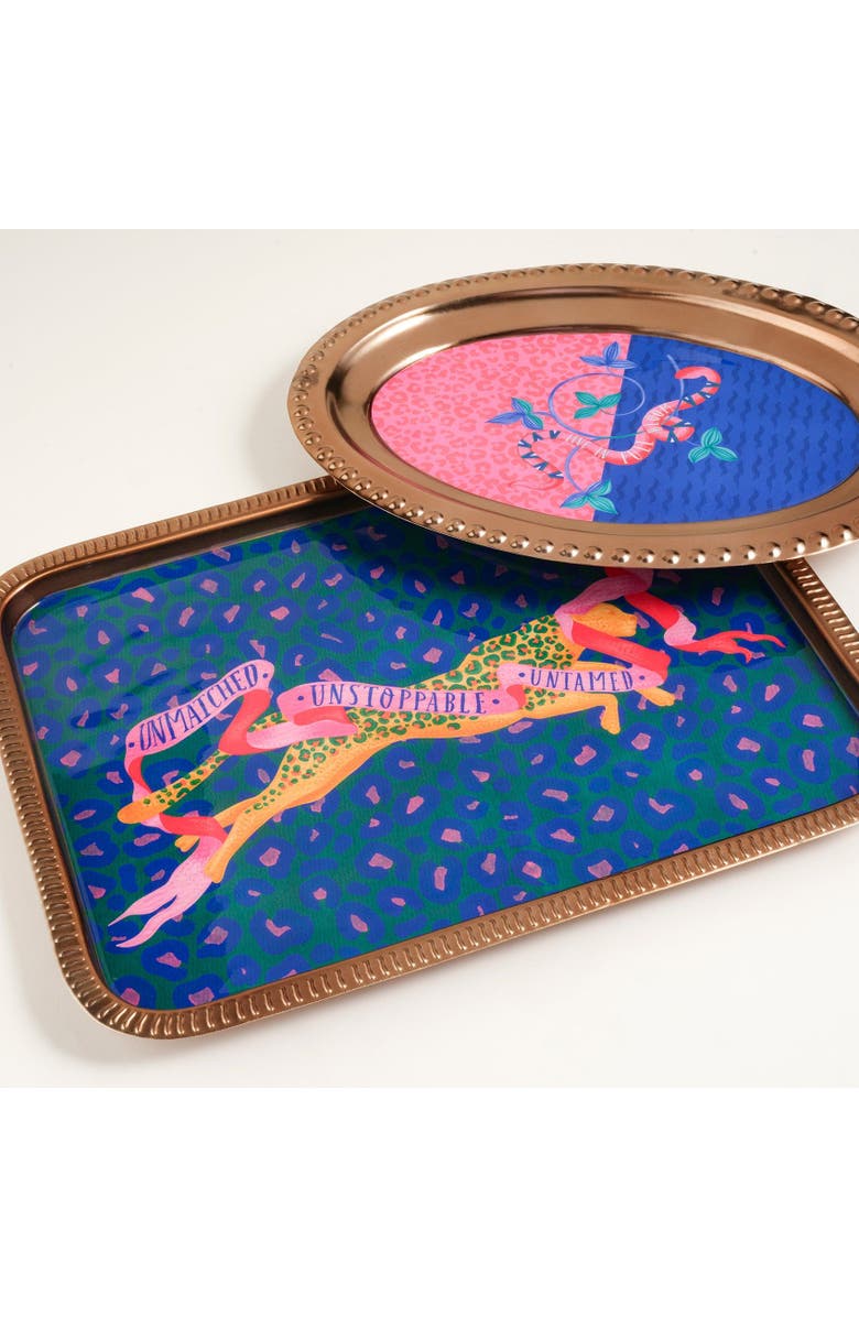 Zsa Zsa Zsu Nanpur Patterned Oval Metal Decorative Tray 12X8 In, Alternate, color, Pink