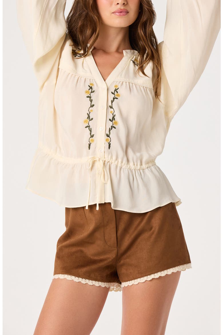 Kya Lace Trim Faux Suede Shorts, Alternate, color, CHESTNUT