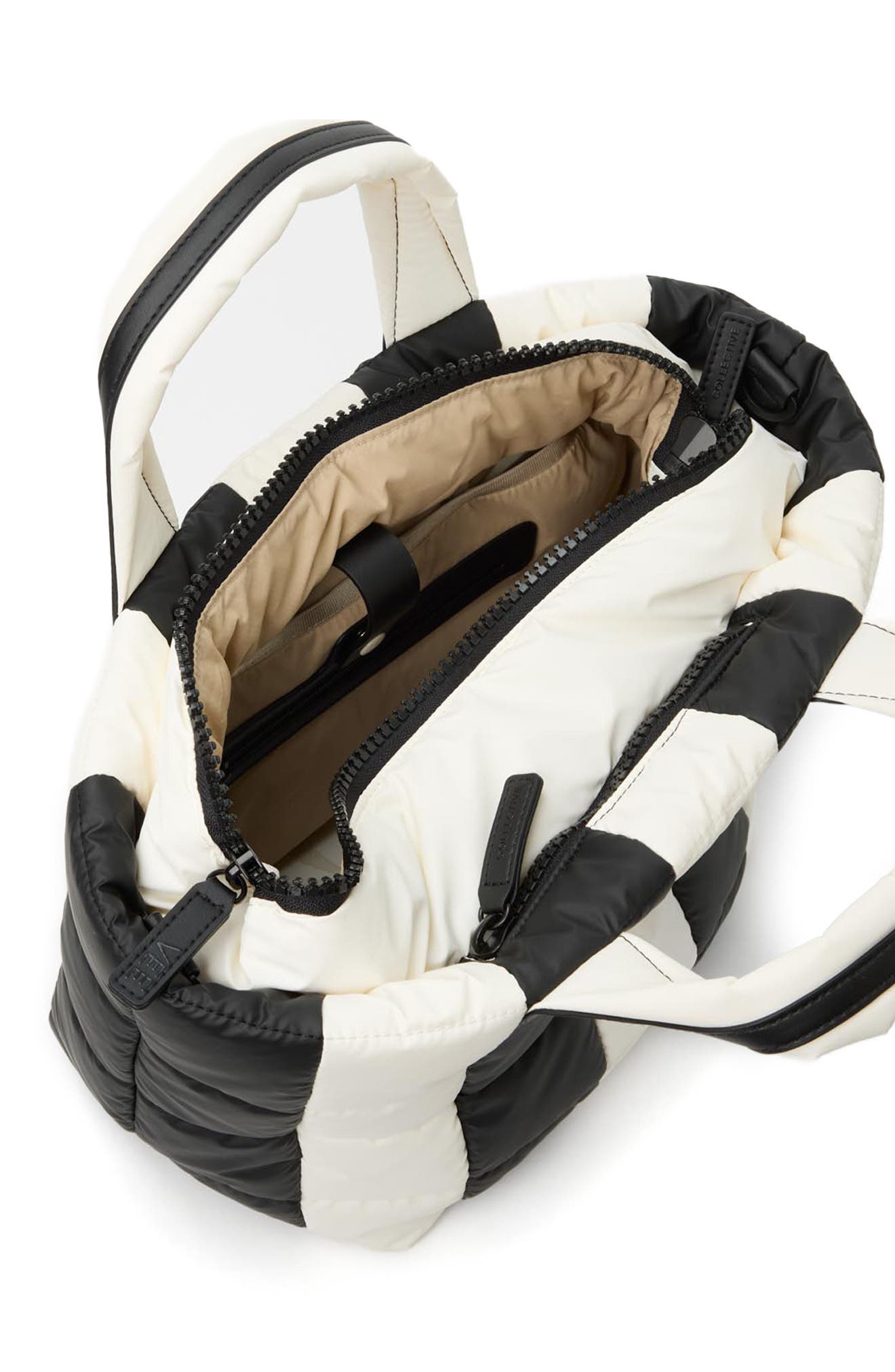 VeeCollective Small Porter Colorblock Recycled Nylon Tote, Alternate, color, Black - Marshmallow Stripes