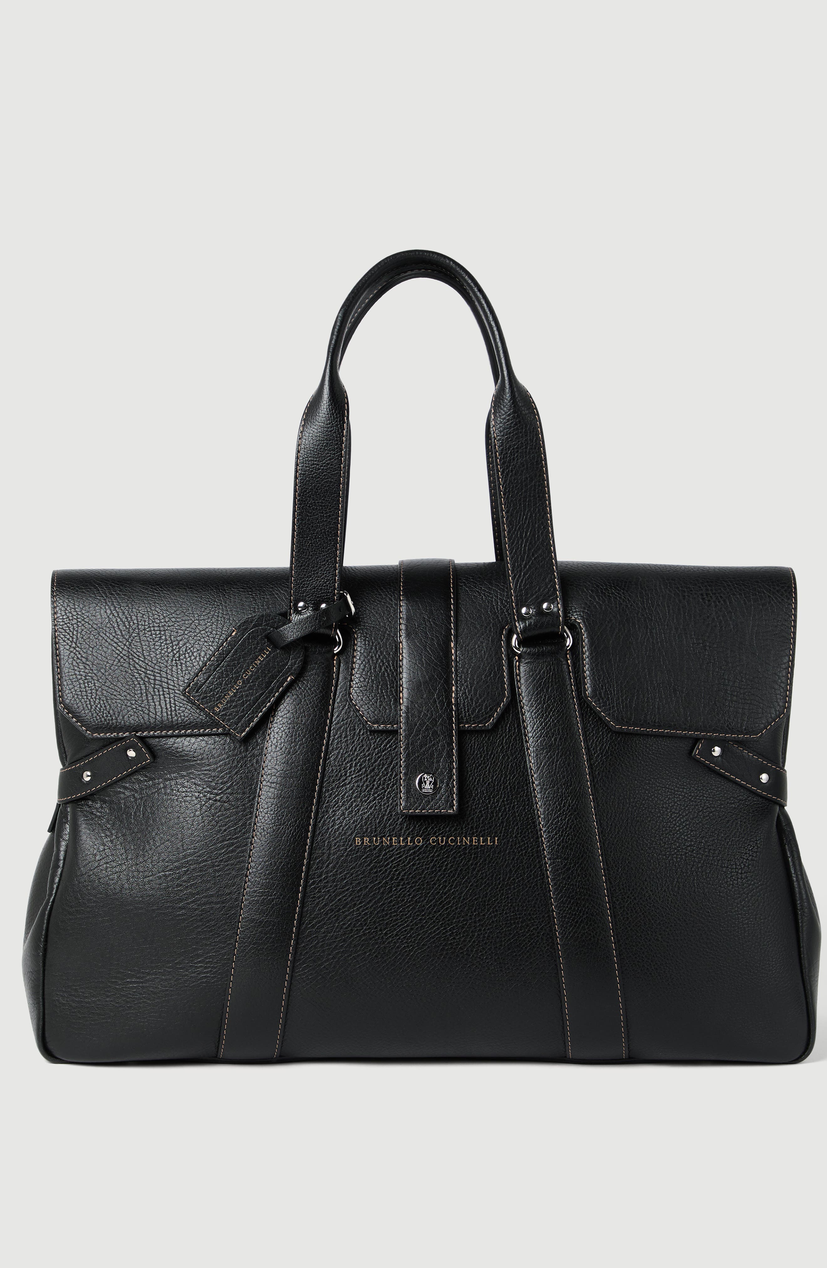 Grained calfskin Country Weekender bag, Main, color, Black