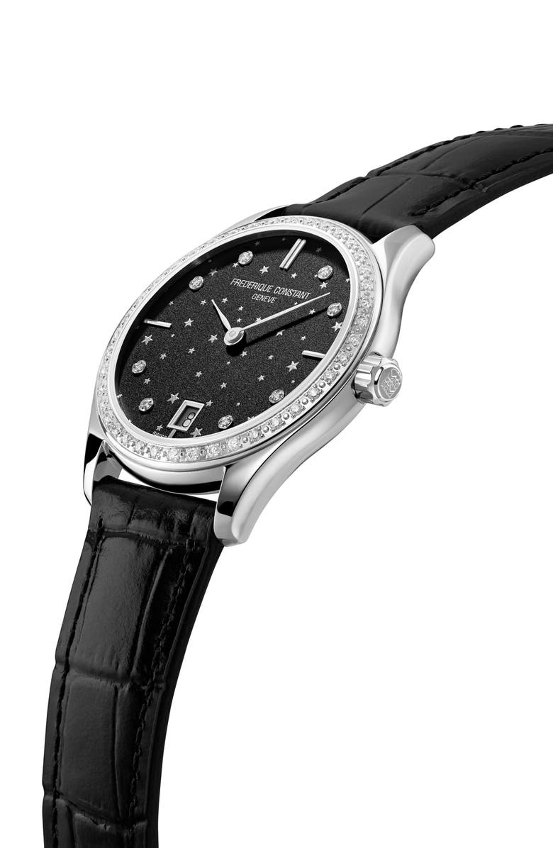 FREDERIQUE CONSTANT Classic Leather Strap Watch, 36mm, Alternate, color, Silver