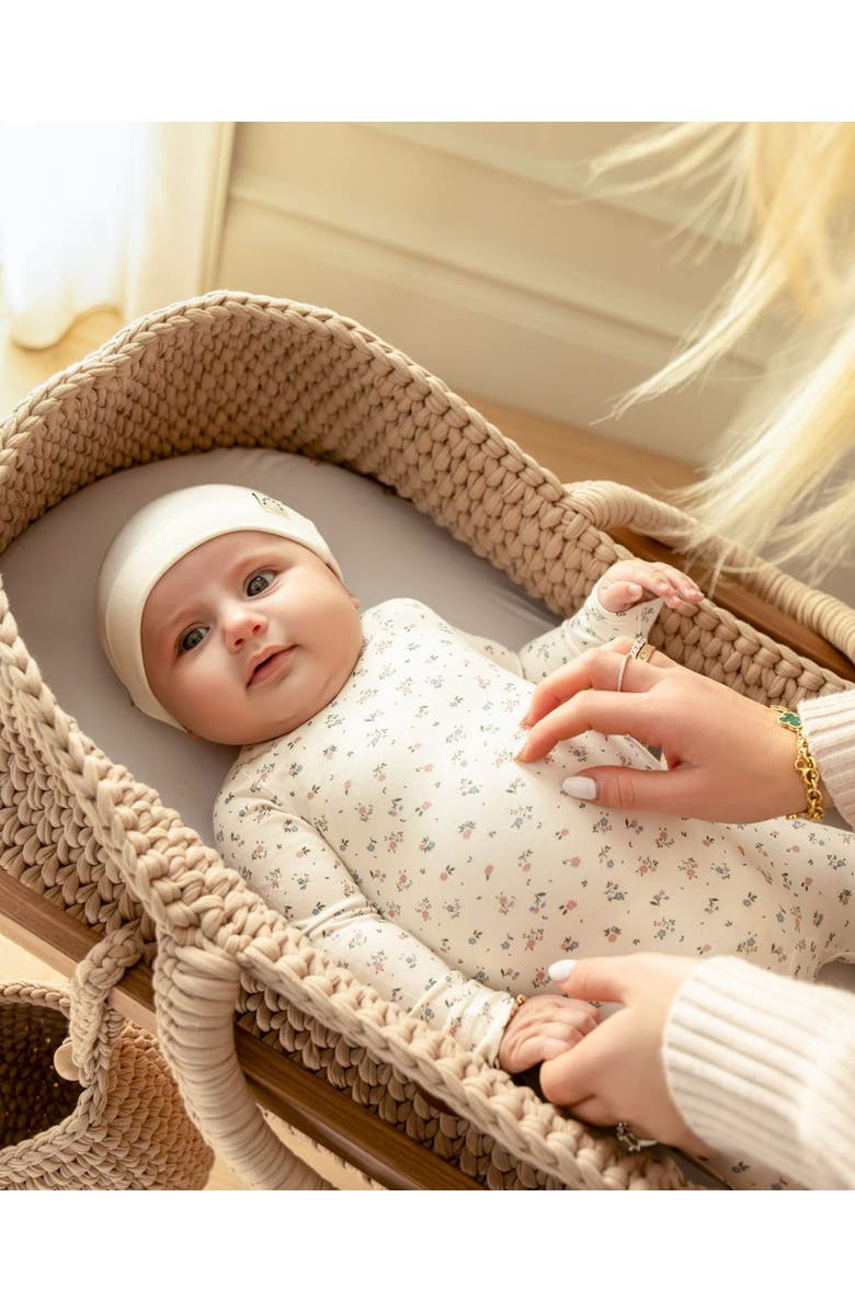 MiniMoi Baby Girls Silky-Soft Allover Floral Printed Footie, Alternate, color, Marshmallow