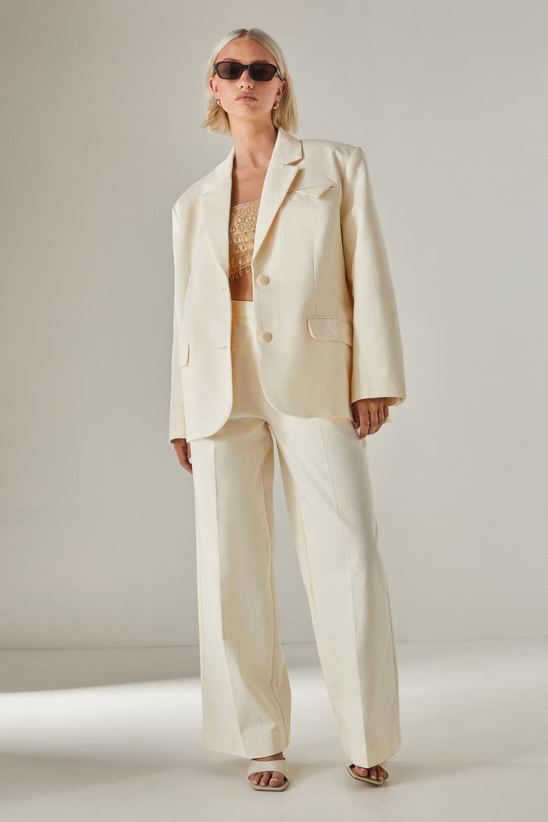 Twill Buckle Tailored Pants, Alternate, color, Cream
