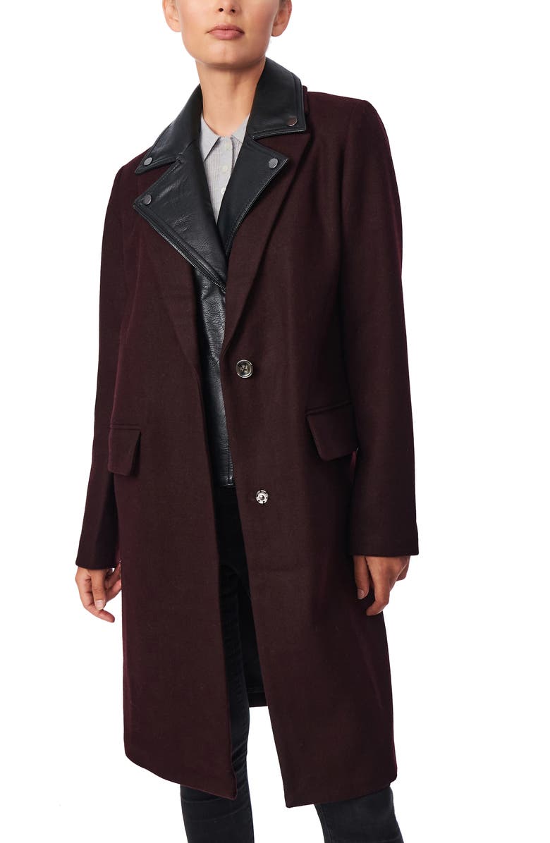 Bernardo Wool Blend Coat with Removable Faux Leather Moto Insert, Main, color,