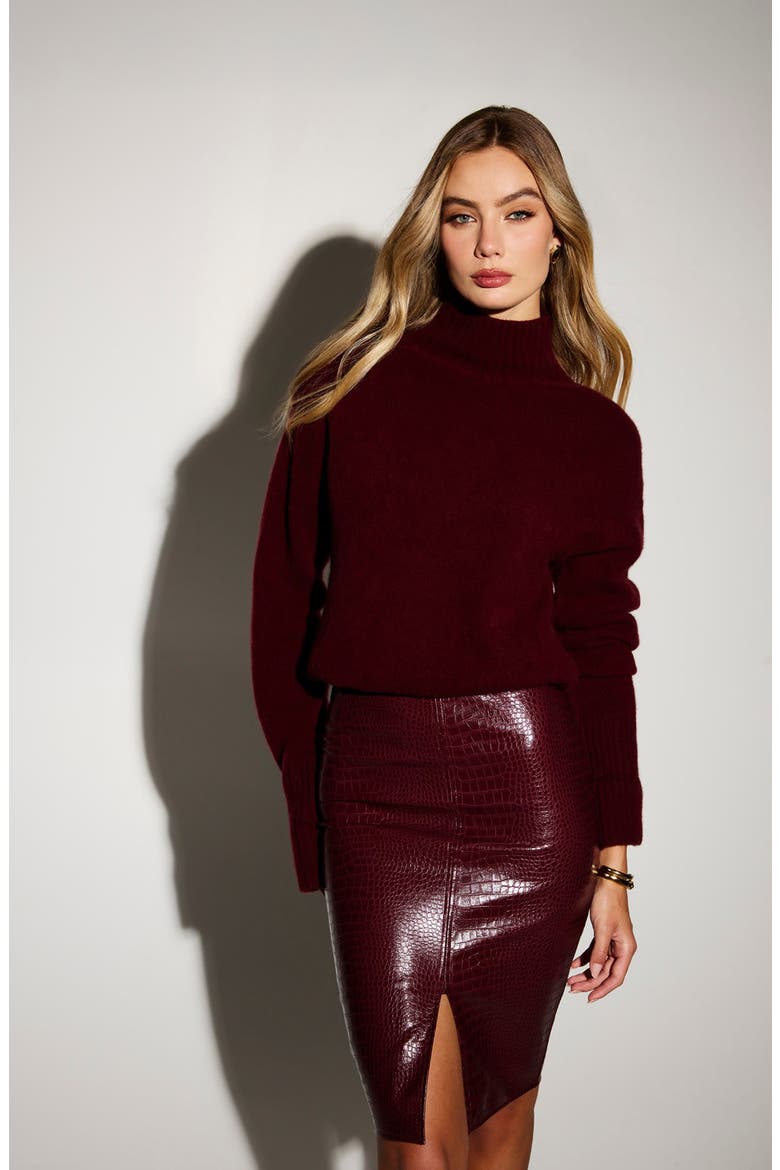 Croc Embossed Faux Leather Pencil Skirt, Alternate, color, RUCHE RED