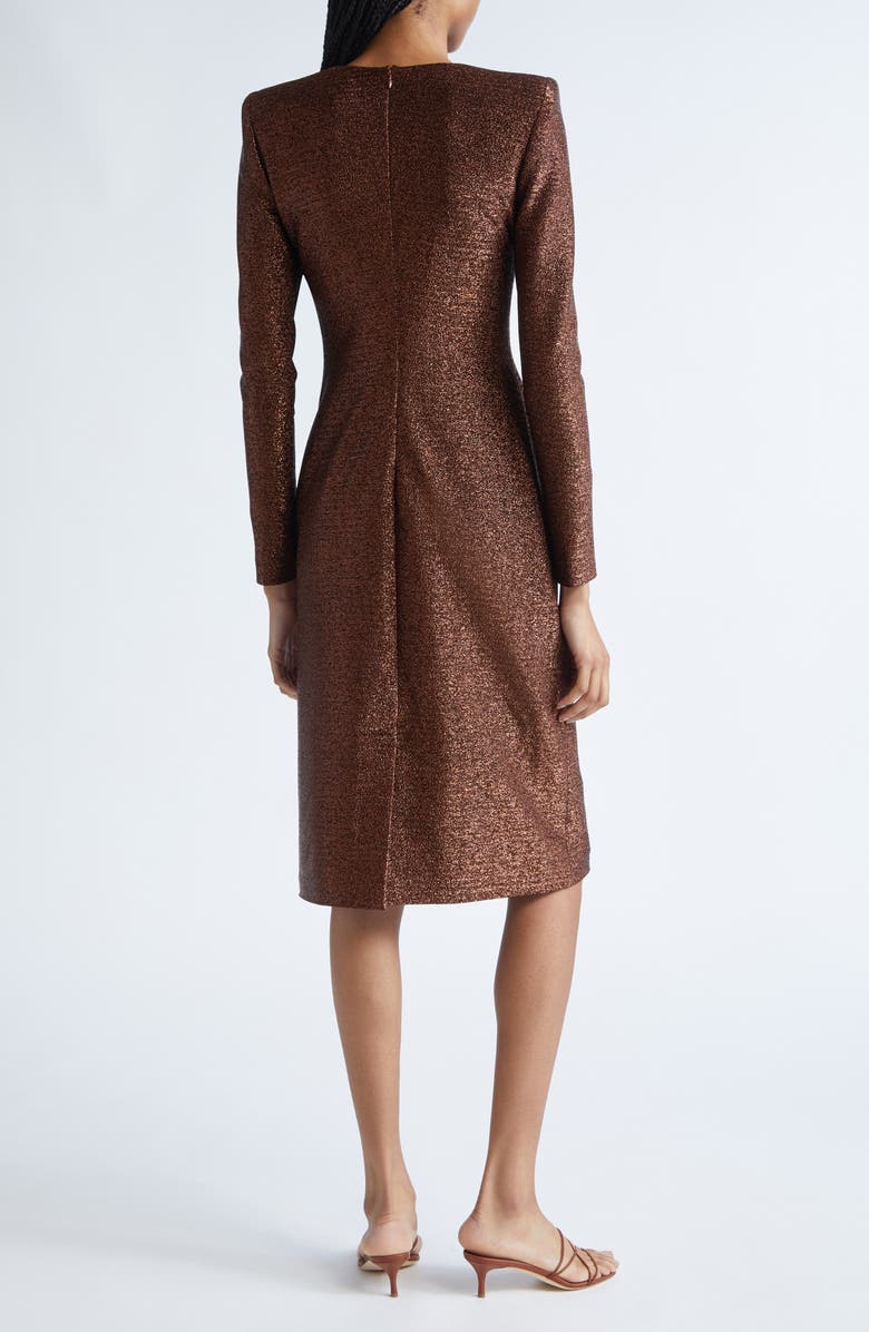 Oscar de la Renta Long Sleeve Metallic Knit Cocktail Dress, Alternate, color, Espresso