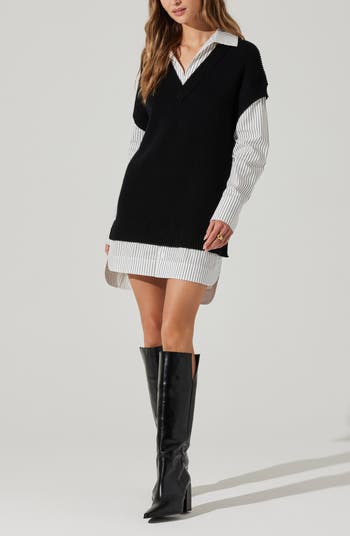 Ishilly Layered Long Sleeve Sweater Shirtdress