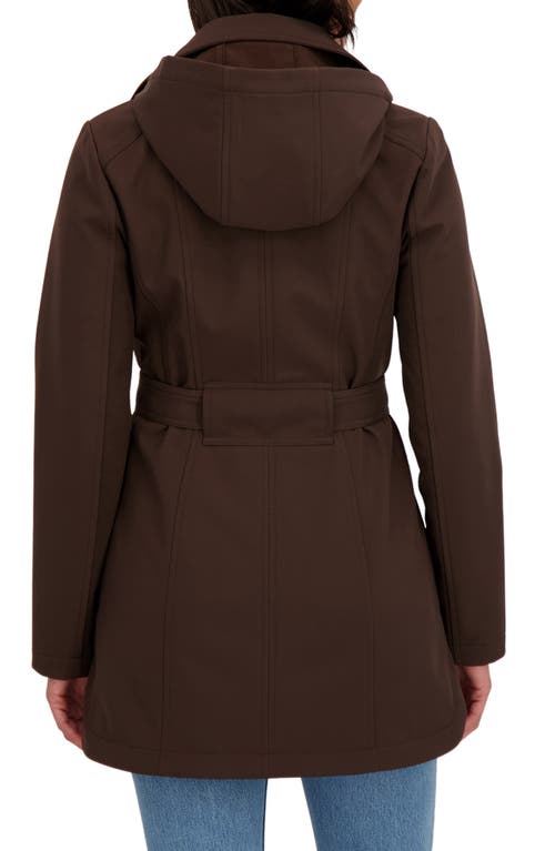 Sebby Water-resistant Hooded Double-breasted Trench Coat In Brown