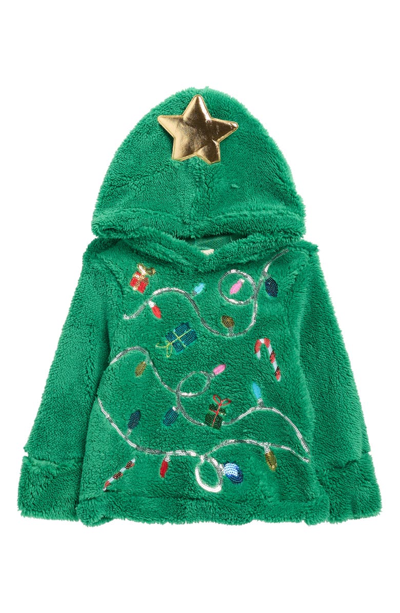 MARGAUX AND LEXI Kids' Christmas Tree Faux Shearling Hoodie, Main, color, Green