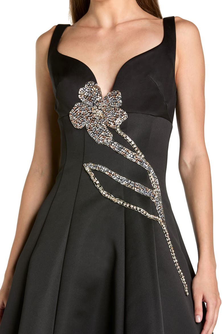 A-Line Midi Dress With Embellished Flower, Alternate, color, Black Gold