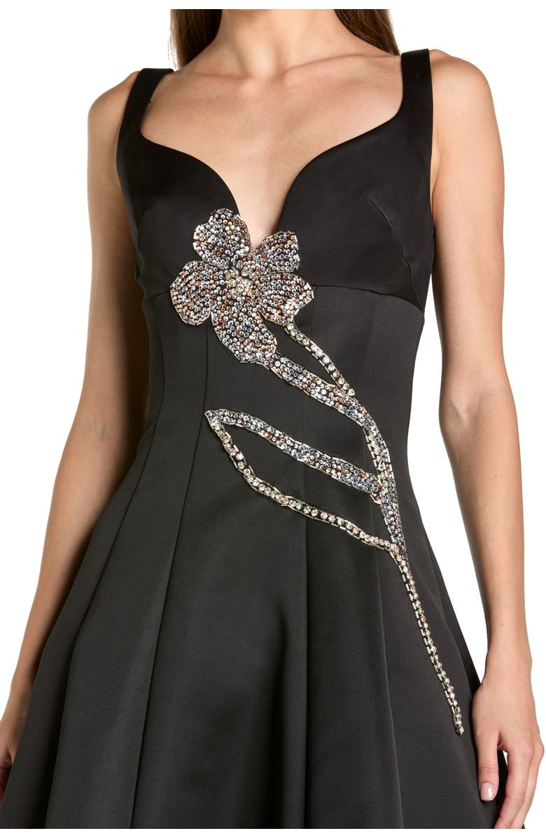 Mac Duggal A-Line Midi Dress With Embellished Flower, Alternate, color, Black Gold