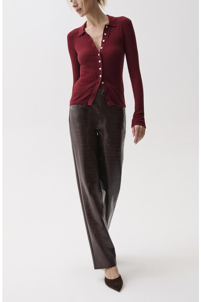 Cassie Croc Embossed High Waist Straight Leg Faux Leather Pants, Alternate, color, BURGUNDY CROC