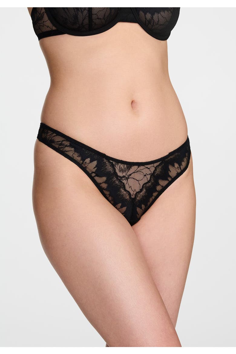 The Thong  Floral Lace, Alternate, color, BLACK