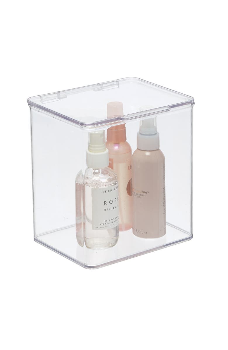 mDesign Plastic Bath Stacking Storage Organizer Box, Hinged Lid, 8 Pack, Alternate, color, Clear