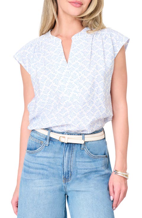 Split Neck Cap Sleeve High-Low Top