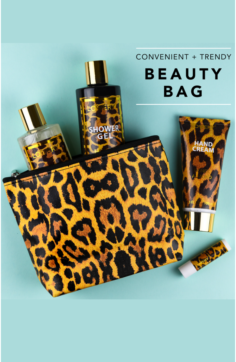 Lovery Luxe Leopard Honey Almond Bath Gift Box - 17Pc Home Spa Kit, Alternate, color, Leopard