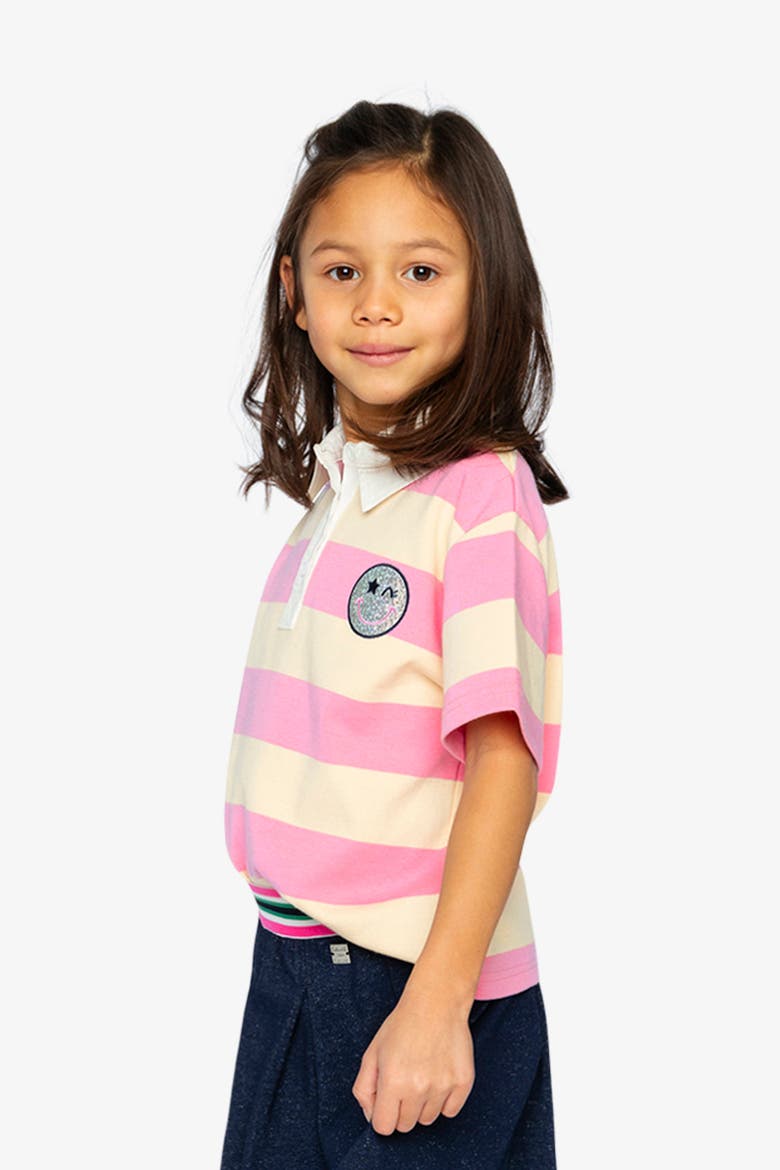 Casual Button Front Stripes Polo Top, Alternate, color, Pink and Beige Stripes