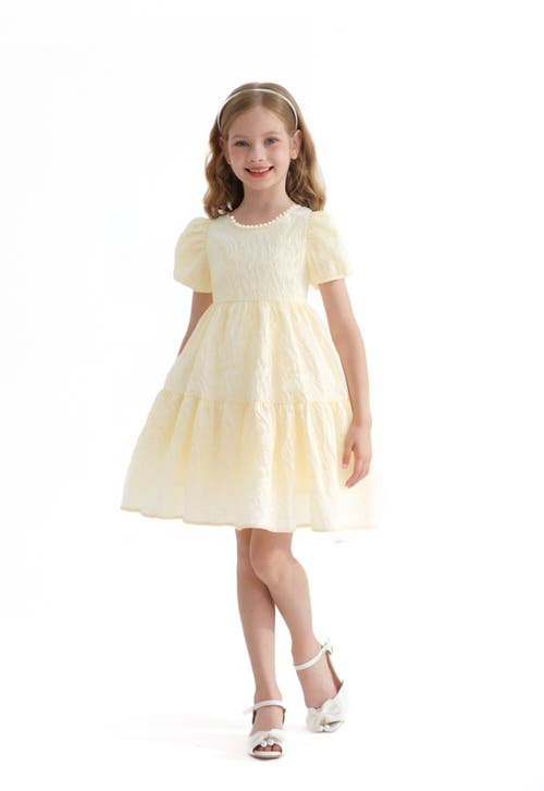 Sweet Cactus Pearl Lined Empire Dress In Yellow