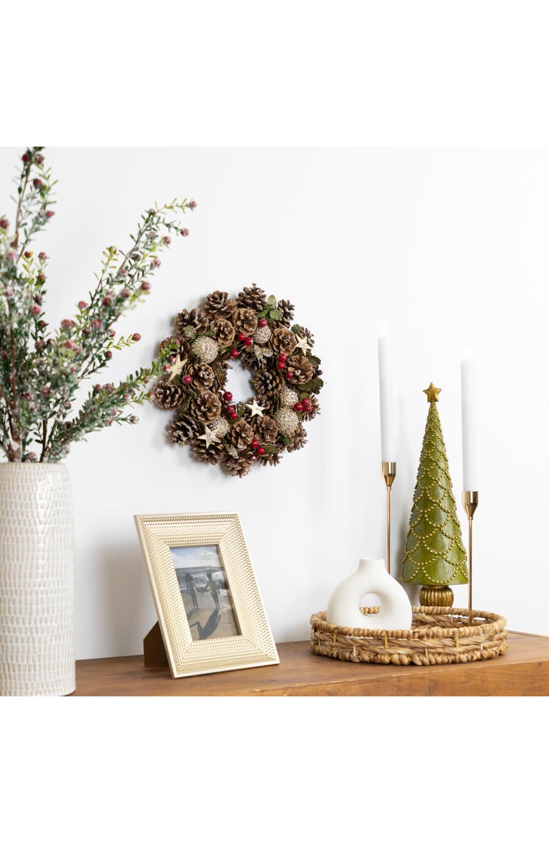 Northlight Glittered Pine Cone and Berry Artificial Christmas Wreath, 12-Inch, Unlit, Alternate, color, Brown