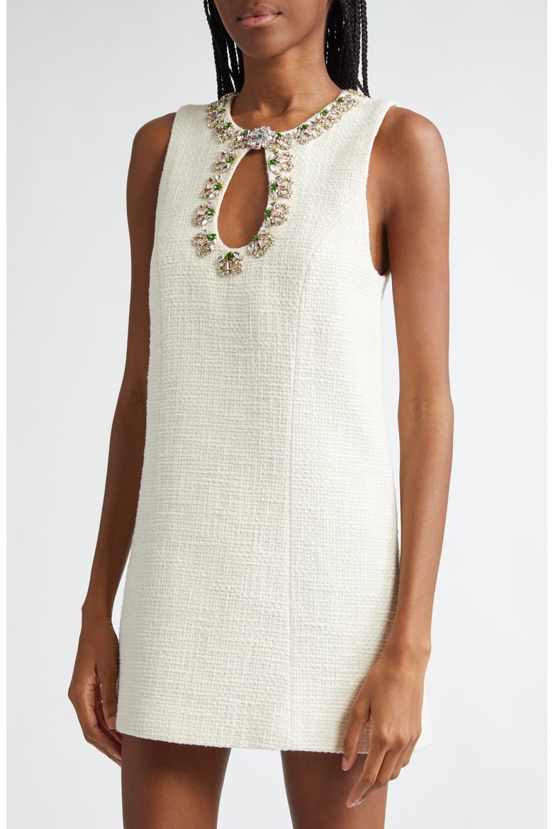 Franchelle Crystal Embellished Tweed Minidress, Alternate, color, GARDENIA
