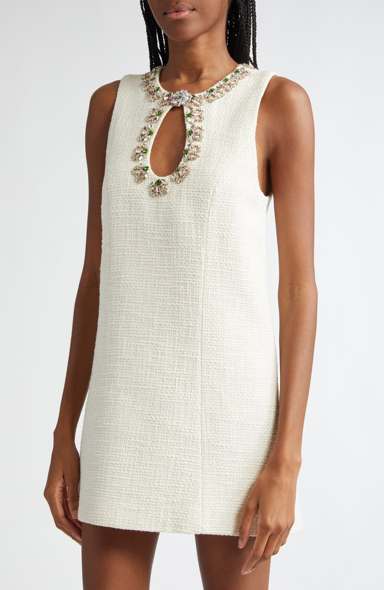 Cinq à Sept Franchelle Crystal Embellished Tweed Minidress, Alternate, color, Gardenia