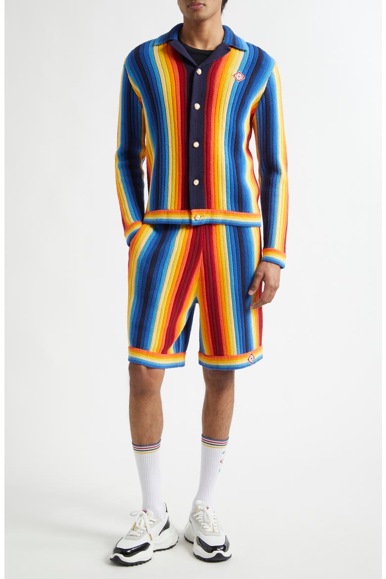 Gradient Stripe Terry Cloth Shorts, Alternate, color, BLUE MULTI