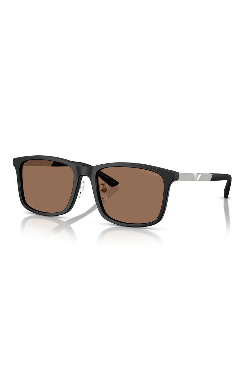57mm Square Sunglasses, Alternate, color, MATTE BLACK / DARK BROWN