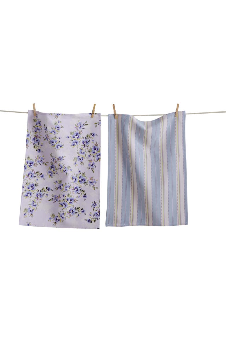 Lavender Floral Dishtowel S/2 Lavender Cotton Everyday, Main, color, Purple