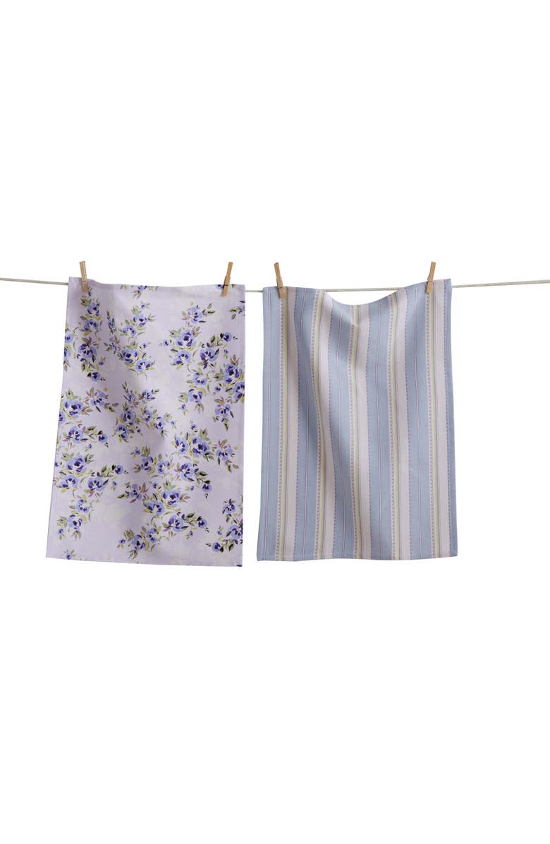 tag Lavender Floral Dishtowel S/2 Lavender Cotton Everyday, Main, color, Purple