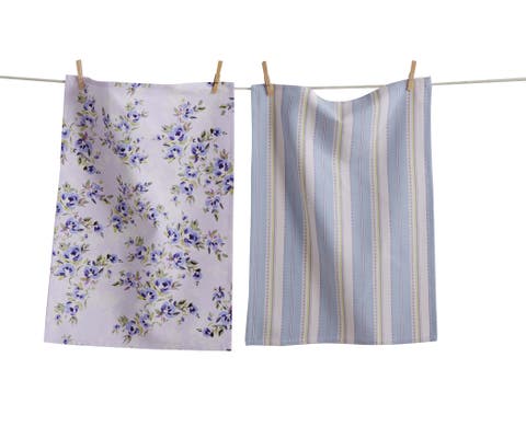 Lavender Floral Dishtowel S/2 Lavender Cotton Everyday
