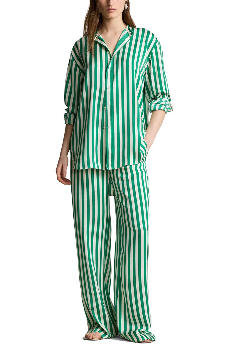 Polo Ralph Lauren Stripe Long Sleeve Silk Button-Up Shirt, Alternate, color, 