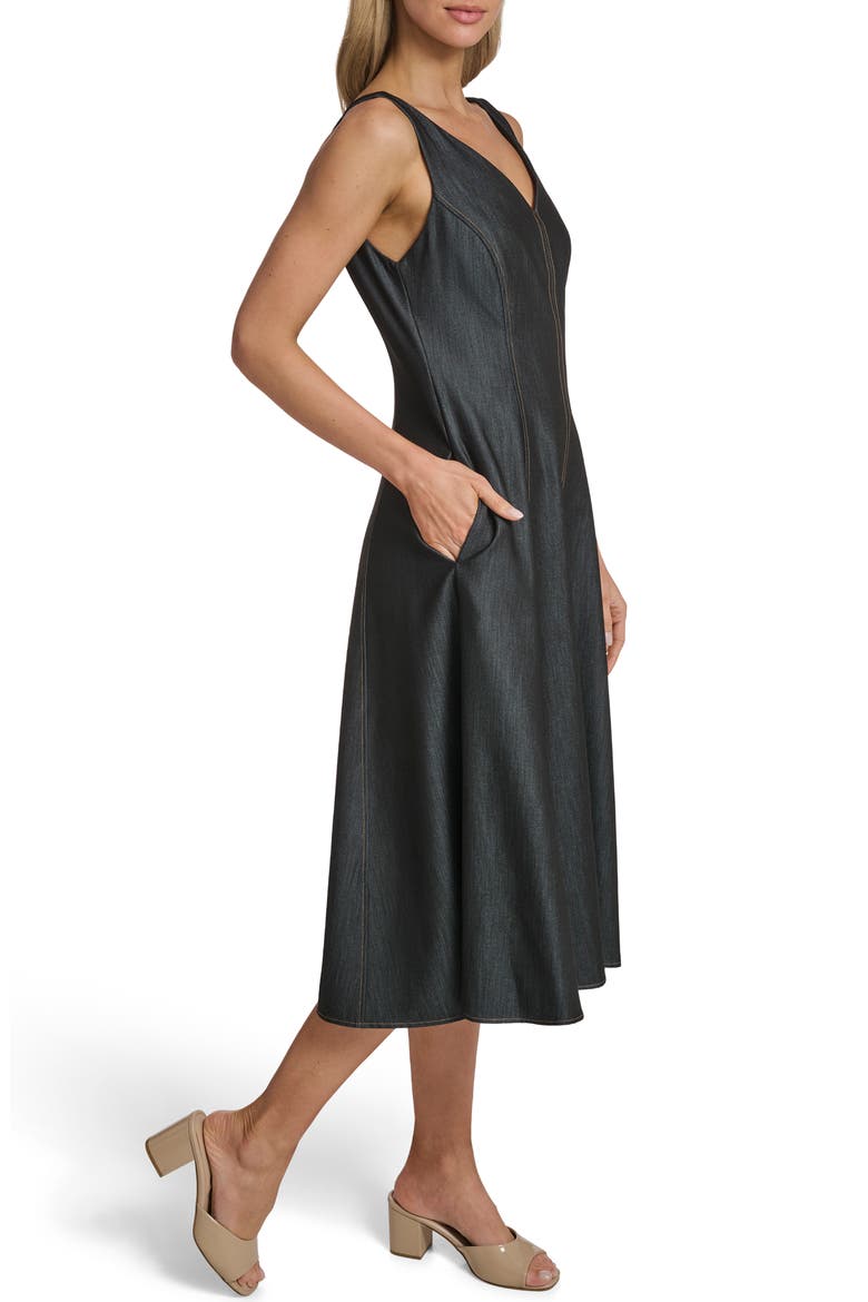 Denim A-Line Midi Dress, Alternate, color, BLUE