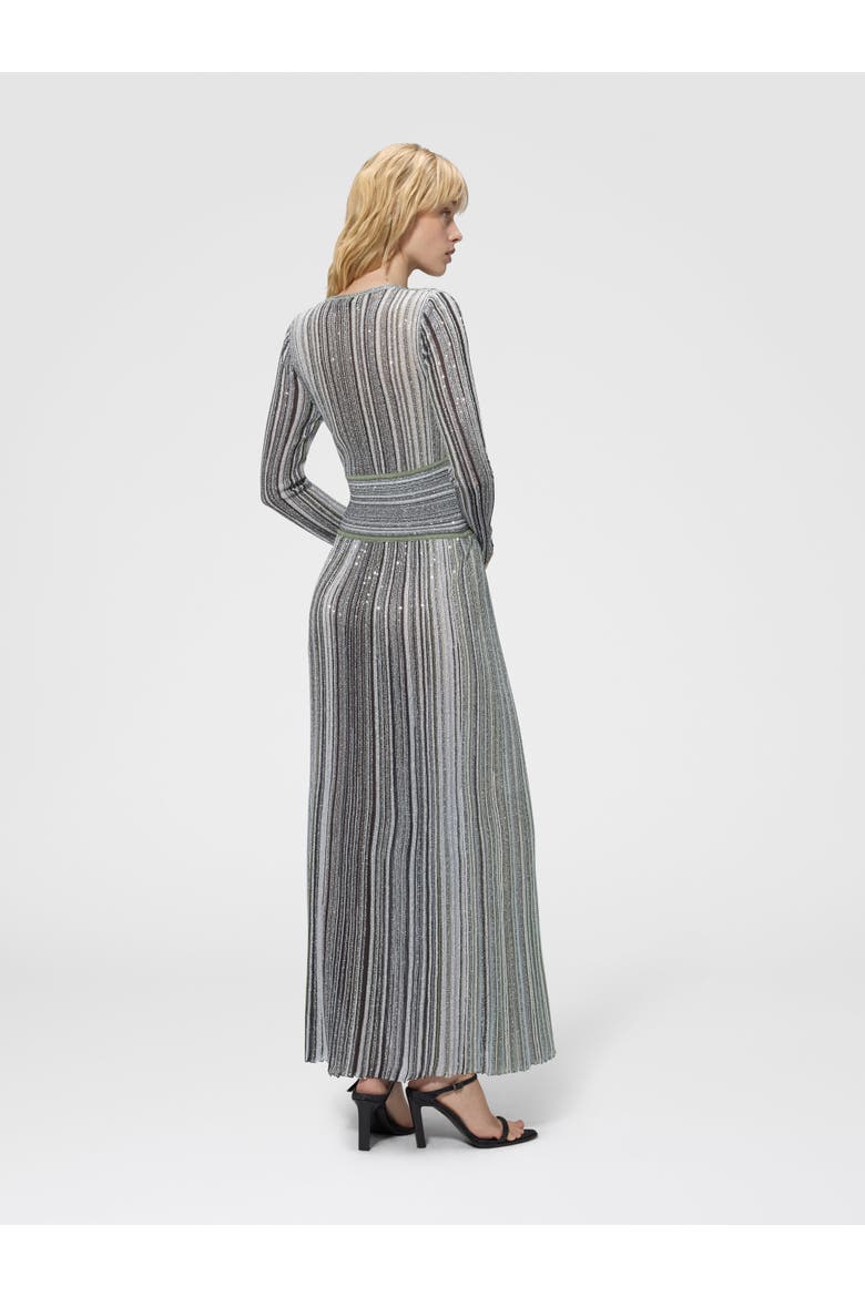 Midi Dress With V-neck In Viscose-blend Lamé, Alternate, color, Green
