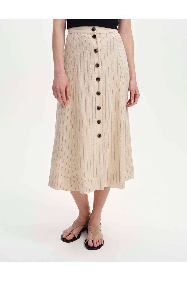 Frances Stripe Button Through Midi Skirt, Main, color, Beige Stripe